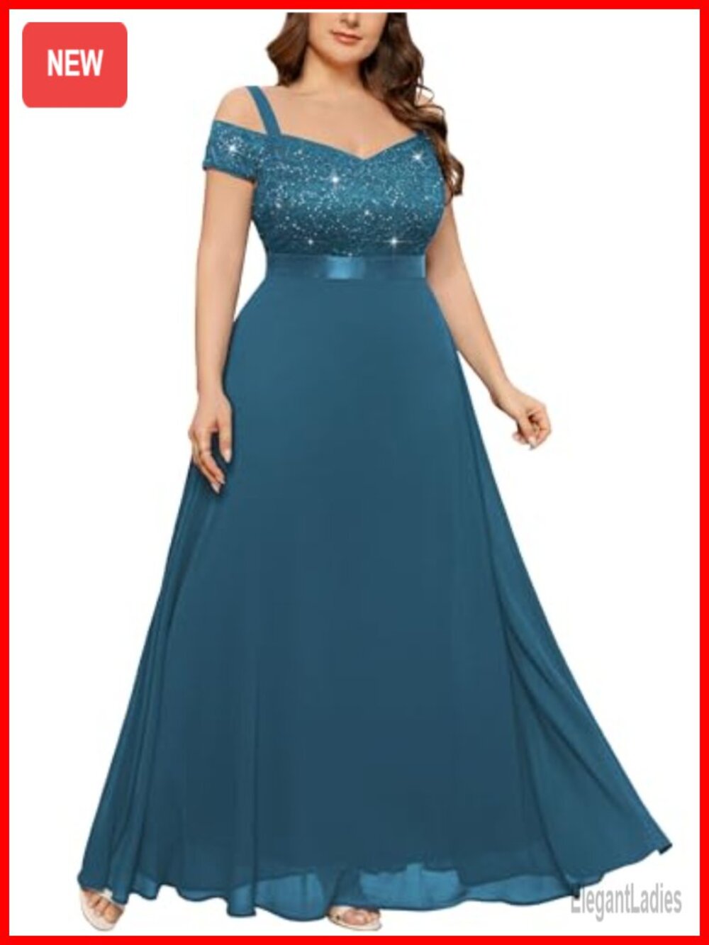 Plus Size Off The Shoulder Sequin Prom Dress Lace Chiffon Maxi